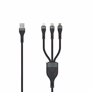 SEEK TOTI USB-A – microUSB/Type-C/Lightning, 1,5 m punottu kaapeli 2A (ei-MFI), musta