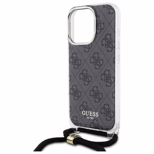 Guess Crossbody Cord 4G Print Suojakuori kaulanauhasolmulla iPhone 16 Pro:lle - Musta