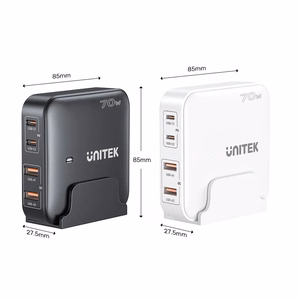 Unitek GaN Laturi 70W 2x USB-C 2x USB-A Musta