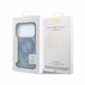 Guess PU 4G Ring Stand MagSafe -suojakuori Apple iPhone 18 Pro -puhelimelle, sininen