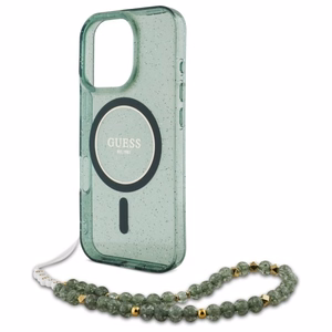 Guess IML Glitter With Pearl Strap MagSafe Suojakuori iPhone 16 Pro Max:lle - Vihreä