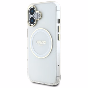 Guess IML Metal Colored Circle Classic Logo MagSafe Suojakuori iPhone 16:lle - valkoinen