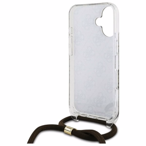 Guess Crossbody Cord 4G Print Suojakuori hihnalenkkillä iPhone 16:lle - ruskea