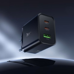 Hoco verkkolaturi 2x USB-C + USB-A QC3.0 PD 3A 65W N75 musta