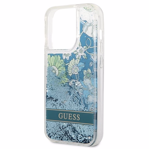 Guess Flower Liquid Glitter Suojakuori iPhone 14 Pro Max:lle - vihreä