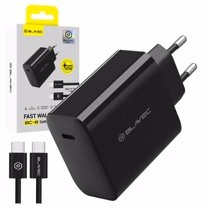 Blavec seinälaturi BC-8 GaN4 - Type C - PD QC 65W 3A Type C to Type C -kaapelilla (TCBC8G4-CB653A+CC), musta