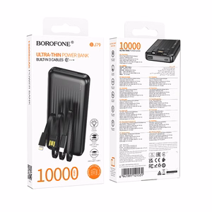 Borofone Power Bank 10000mAh BJ79 Clever - USB - with Type C and Lightning cables black