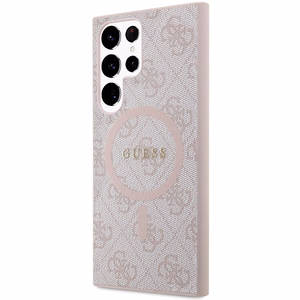 Guess 4G Collection Nahkainen Metal Logo MagSafe Suojakuori Samsung Galaxy S24 Ultralle - vaaleanpunainen