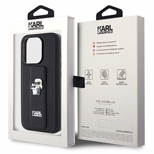 Karl Lagerfeld Gripstand Saffiano Karl&Choupette Pins -suojakuori iPhone 13 Pro / 13:lle - musta