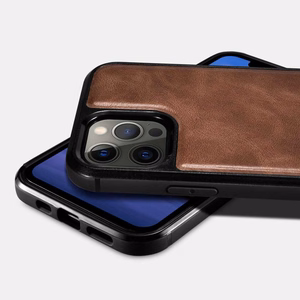 iCarer Nahka Öljyvaha kotelo päällystetty luonnollisella nahalla iPhone 12 Pro Max musta (ALI1206-BK)