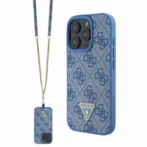 Guess nahkainen Metal Logo Strass Crossbody Suojakuori iPhone 16 Pro Max:lle - sininen