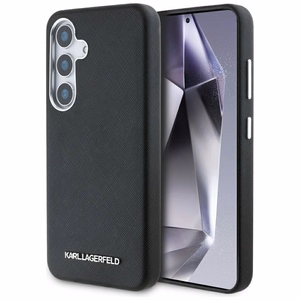 Karl Lagerfeld Saffiano Full Wrapped Elongated Metal Logo MagSafe Suojakuori Samsung Galaxy S25+:lle - musta