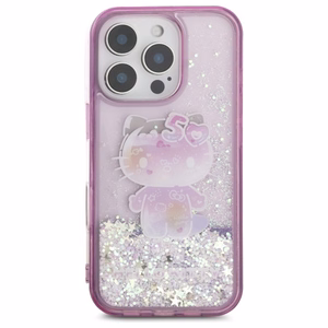 Hello Kitty Liquid Glitter 50TH Anniversary Party Suojakuori iPhone 16 Pro:lle - violetti