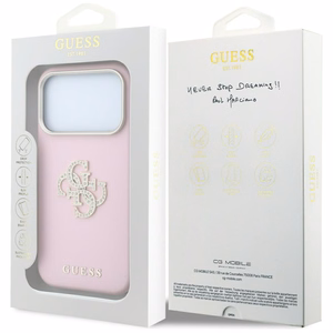 Guess Smooth & Big Strass Logo -suojakuori iPhone 18 Pro Max / 17 Pro Max – vaaleanpunainen