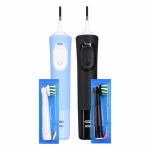 Oral-B Vitality Pro Duo – ladattava sähköhammasharja, 2 harjaspäätä, 3 puhdistustilaa, musta/sininen/valkoinen