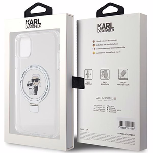 Karl Lagerfeld KLHMN61HMRSKCH iPhone 11 / Xr 6.1 valkoinen/valkoinen kovakuori Ring Stand Karl&Choupette MagSafe