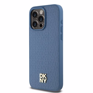 DKNY Nahkainen Monogram Pattern Metal Logo MagSafe Suojakuori iPhone 15 Pro Max:lle - Sininen