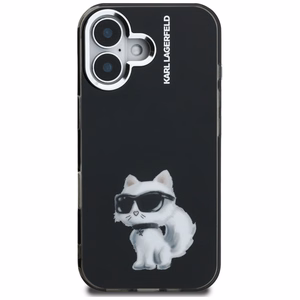 Karl Lagerfeld IML Aquarelle Choupette & Logo iPhone 16 Case - Black