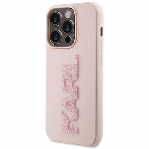 Karl Lagerfeld 3D Rubber Glitter Logo Suojakuori iPhone 15 Pro Max:lle - vaaleanpunainen