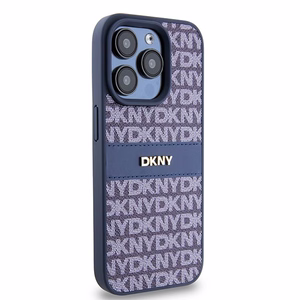 DKNY Nahkainen Mono Raita ja Metallinen Logo Suojakuori iPhone 15 Pro:lle - sininen