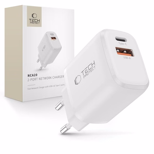 Tech-Protect NCA20 PD 20W QC3.0 USB-A / USB-C Seinälaturi - Valkoinen