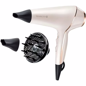 Remington ProLuxe AC9140 – ionisoiva hiustenkuivain, 2400 W, 3 lämpötila-asetusta, diffuusori, valkoinen, kulta ja musta