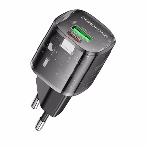Borofone Wall charger BN17 Sunlight - USB + Type C -  QC 3.0 PD 20W 3A black