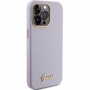 Guess Glitter Glossy Script suojakuori iPhone 15 Pro:lle - liila