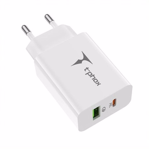 SEINÄLATURI T-PHOX SPEEDY USB-C 20W + USB 18W QC 3.0 VALKOINEN