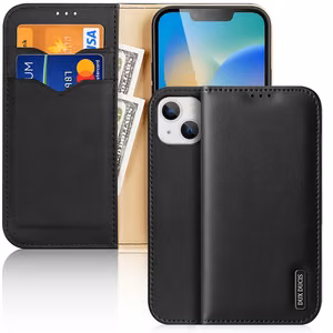 Dux Ducis Hivo Nahka Flip Cover Aitoa nahkaa Lompakko korteille ja asiakirjoille iPhone 14 Plus Musta