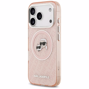 Karl Lagerfeld IML Glitter Karl & Choupette Heads Logo MagSafe Suojakuori iPhone 17 Pro:lle - Vaaleanpunainen