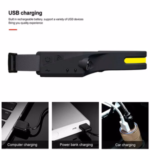 USB-C-ladattava LED-otsalamppu liiketunnistimella, IPX4, 1200 mAh – musta
