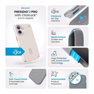 Speck Presidio2 Pro -suojakuori MagSafe- ja ClickLock-tuella iPhone 16:lle, Bleached Bone/Heirloom Gold
