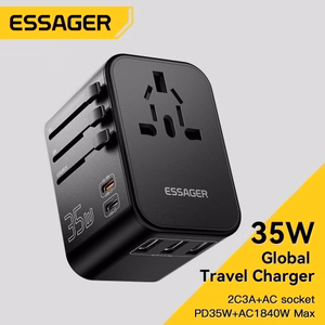 Charger Essager "Travel Global 1" Black 35W (2xPD / 3xQC3.0) (EU / US / UK)