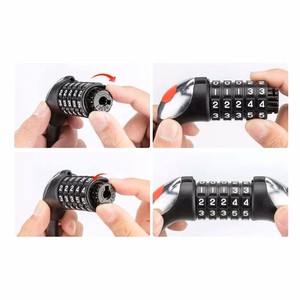 Rockbros RKS531 polkupyörän lukko 5-numeroisella koodilla, teräsvaijerilla, 180 cm, LED-valaistuksella - musta
