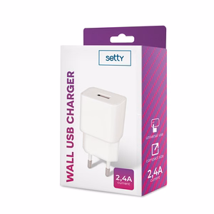 Setty laturi 1x USB 2,4A valkoinen