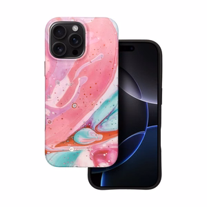 Suojakuori iPhone 16 PRO MAX:lle Forcell F-Protect Mirage yhteensopiva MagSafe Military Drop-Test pink marble