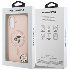 Karl Lagerfeld Silikoninen Karl&Choupette Ring MagSafe Suojakuori iPhone 17:lle - Vaaleanpunainen