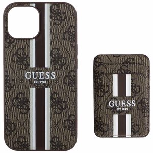 Guess 4G Stripes suojakuori MagSafe-lompakolla iPhone 15:lle - ruskea