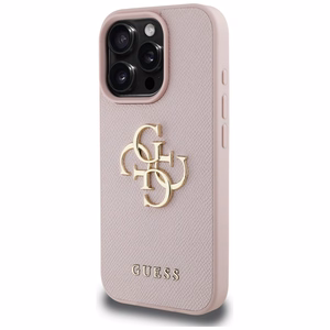 Guess Grained Big 4G Logo Small Classic Logo Suojakuori iPhone 16 Prolle - vaaleanpunainen