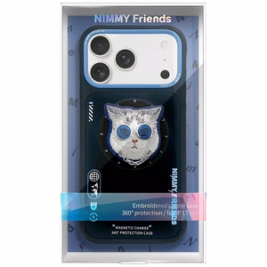 NIMMY suojakuori GLASSES COOL CAT yhteensopiva MagSafen kanssa iPhone 17 Pro Max:lle musta sininen