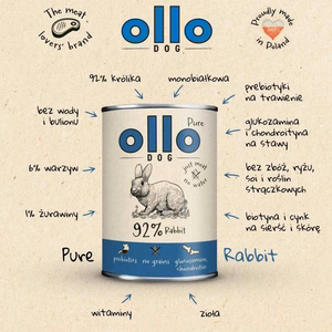 OLLO Pure Rabbit -koirien märkäruoka, 400 g