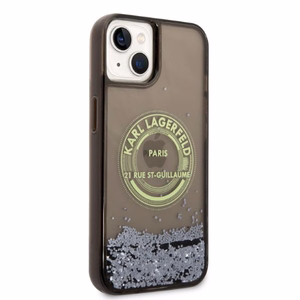 Karl Lagerfeld Liquid Glitter RSG suojakuori iPhone 14:lle - musta