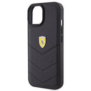 Ferrari Quilted Metal Logo Suojakuori iPhone 15:lle - musta