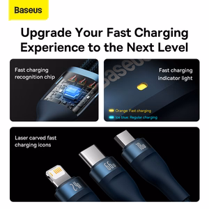 Baseus Flash Series II 3-in-1 -kaapeli USB-A - USB-C/Lightning/Micro USB - 66W 6A 1,2 m CASS040003 - sininen