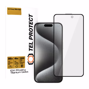 Karkaistu lasi Tel Protect 10X Privacy Titanium iPhone 15 Pro:lle (kirjekuori)