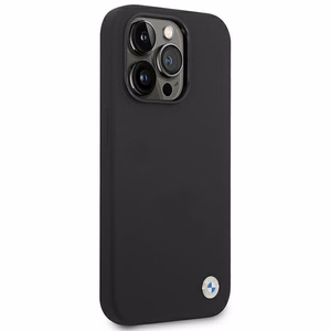 BMW silikoni metalli logo kotelo iPhone 14 Pro - musta