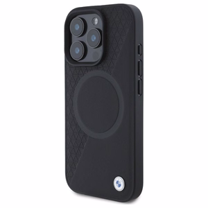 BMW Sign Nahkainen Half Textured And Circle MagSafe Suojakuori iPhone 16 Pro Max:lle - Musta