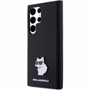 Karl Lagerfeld Silikoninen Choupette Metal Pin Suojakuori Samsung Galaxy S24 Ultralle - musta
