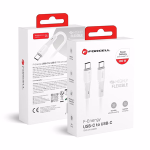 Kaapeli USB C - USB C Forcell F-Energy QC4.0 PD 5A 100W Silicone 1 m C347 valkoinen